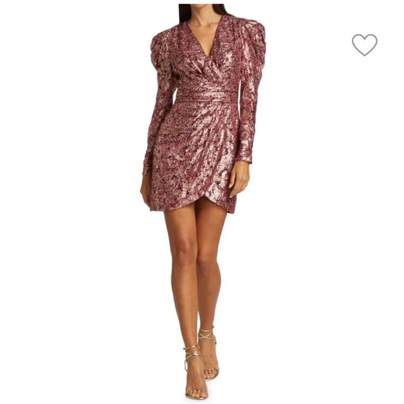 JONATHAN SIMKHAI Metallic Silk Jacquard Puff-Sleeve Sheath Dress Size 8